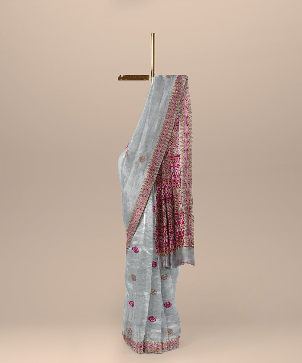 Mint green multicolor handloom assam cotton saree