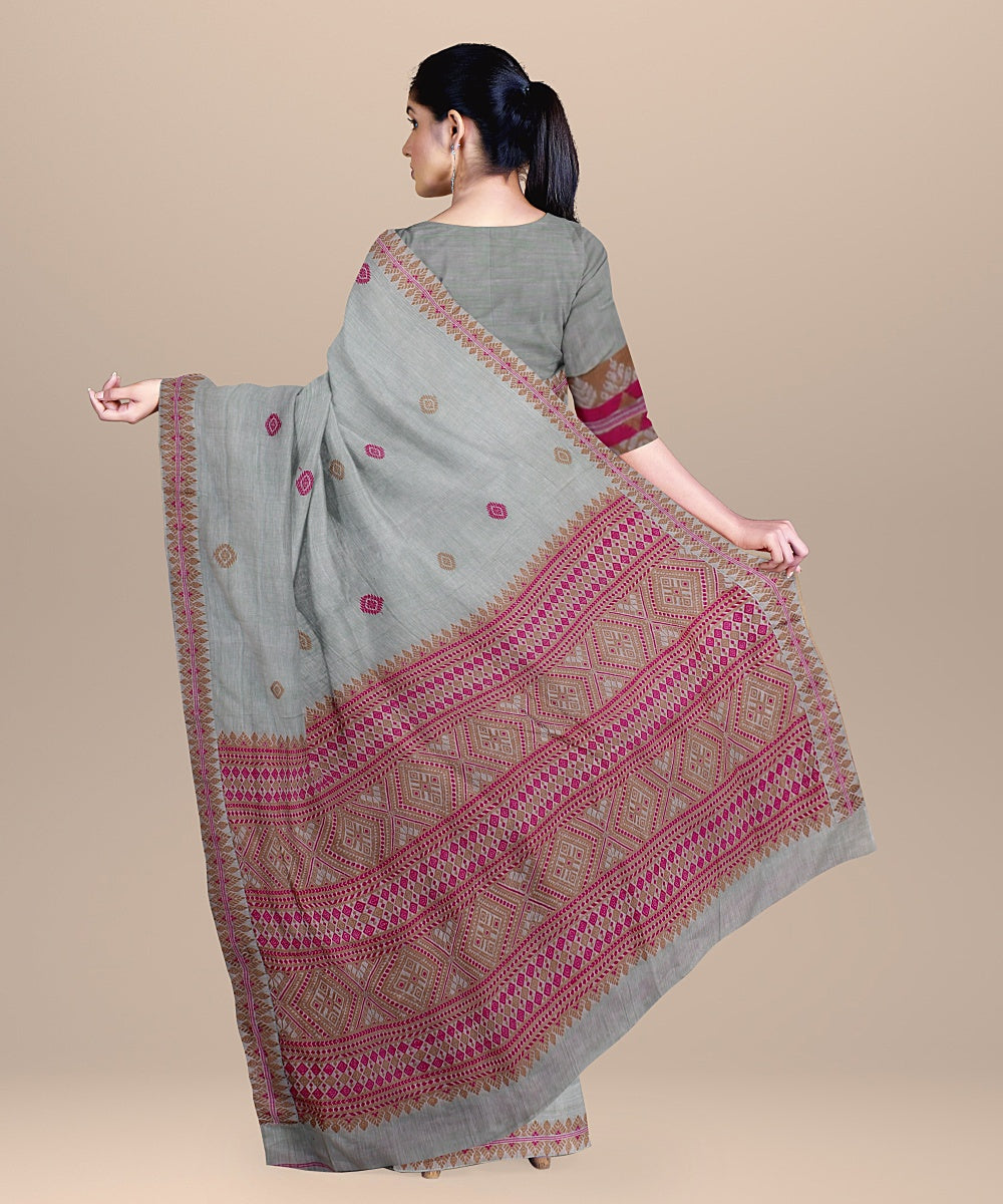 Mint green multicolor handloom assam cotton saree