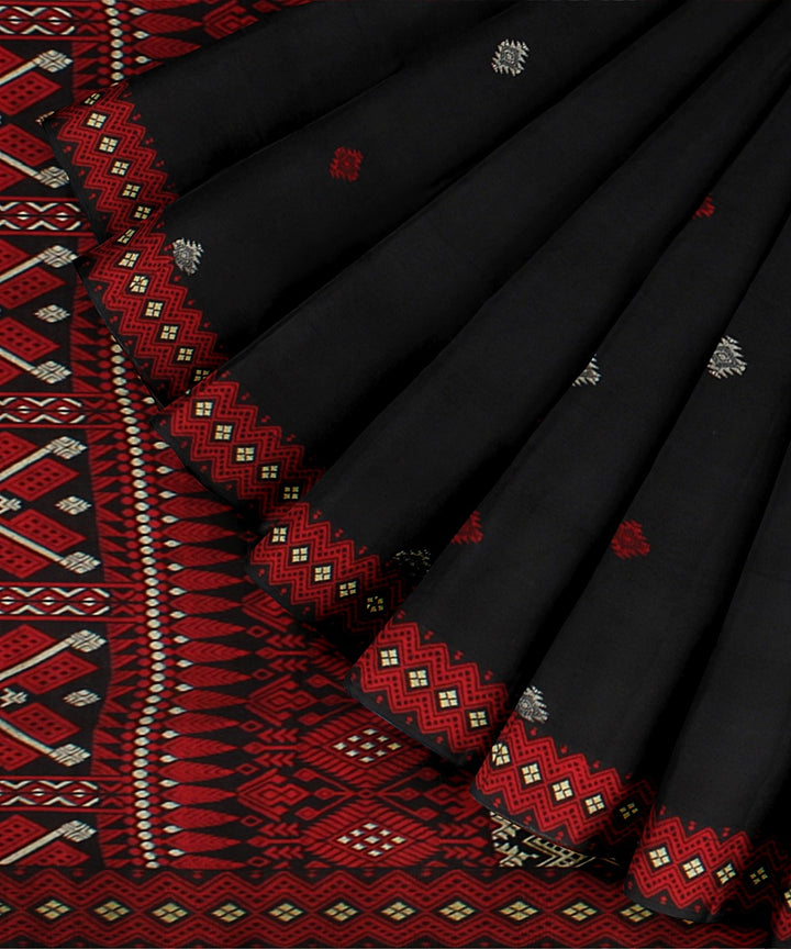 Black red cream handloom assam cotton saree