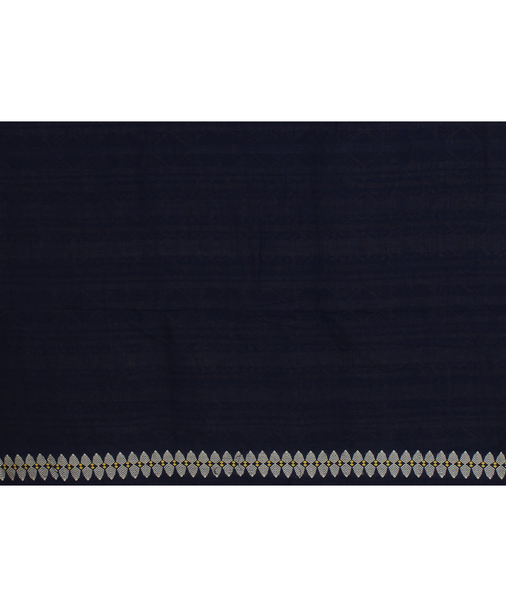 Navy blue yellow beige handloom assam cotton saree