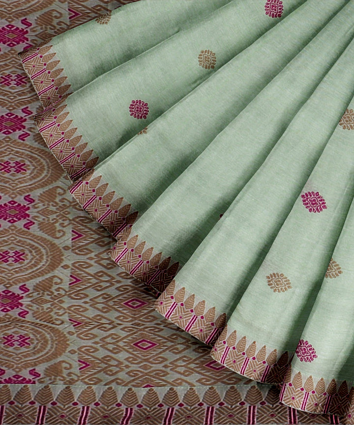 Pista green beige pink handloom assam cotton saree