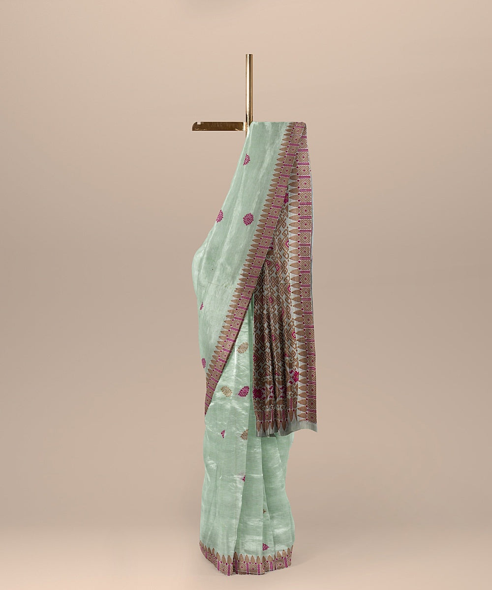 Pista green beige pink handloom assam cotton saree