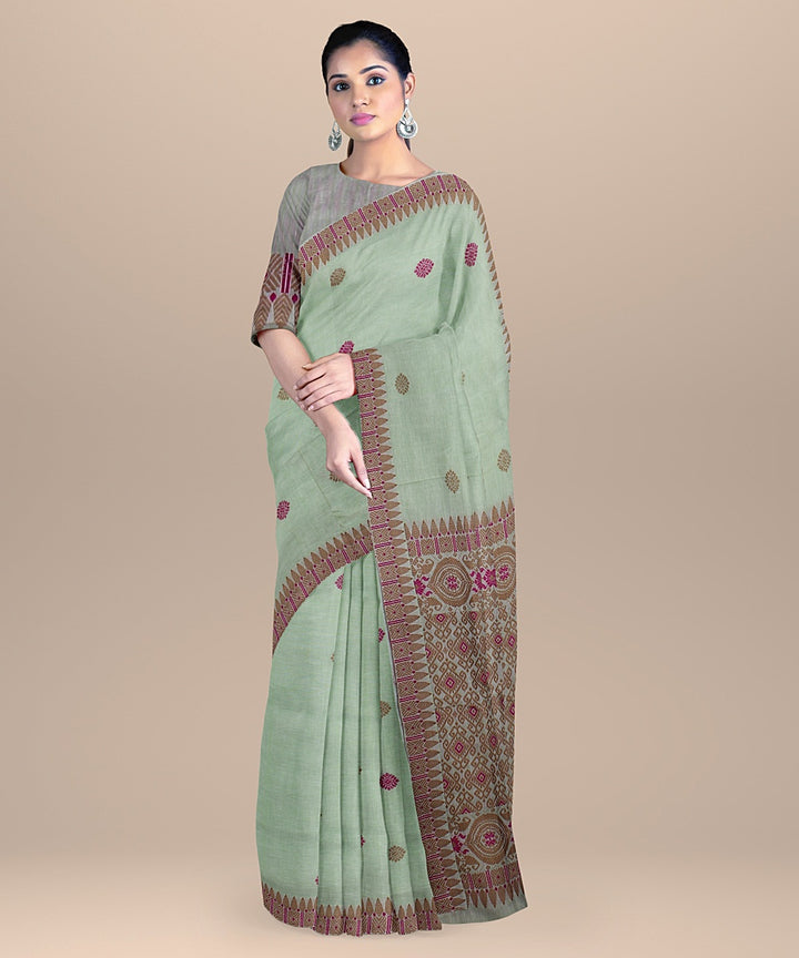 Pista green beige pink handloom assam cotton saree