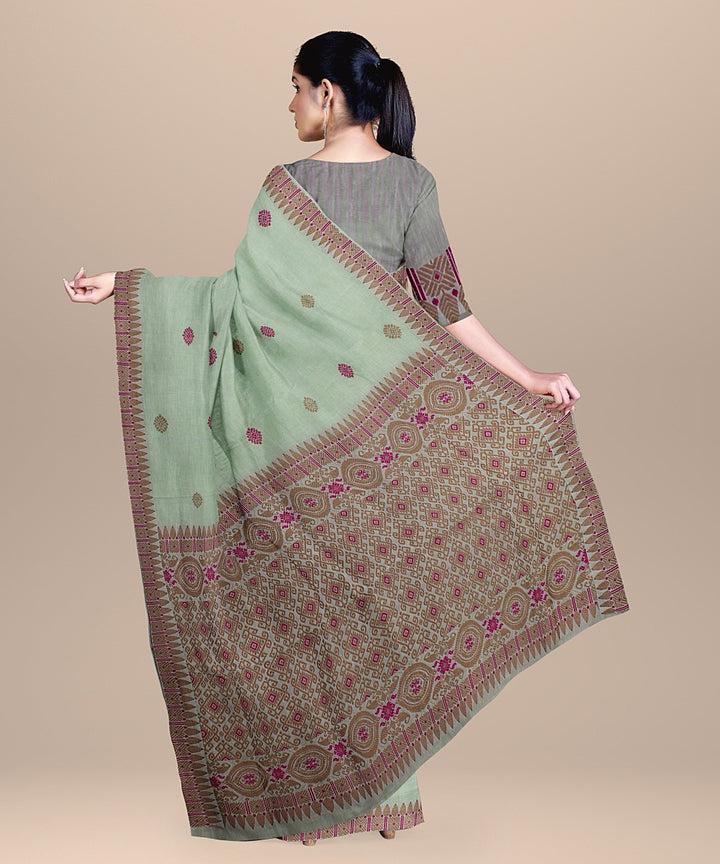 Pista green beige pink handloom assam cotton saree