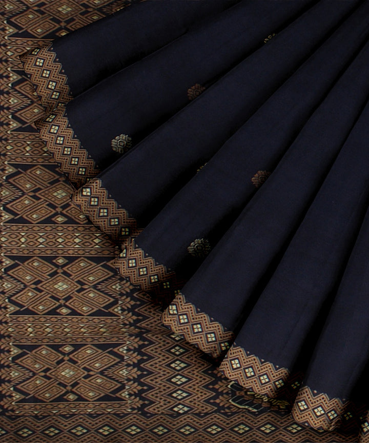 Navy blue beige handloom assam cotton saree