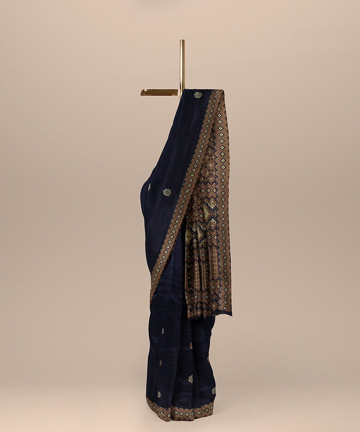 Navy blue beige handloom assam cotton saree