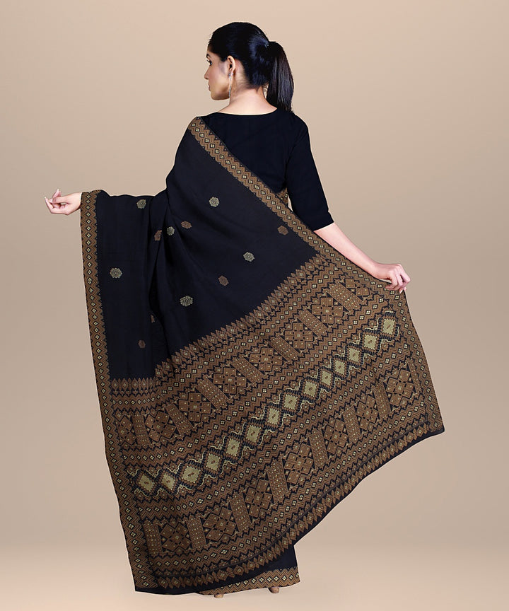 Navy blue beige handloom assam cotton saree