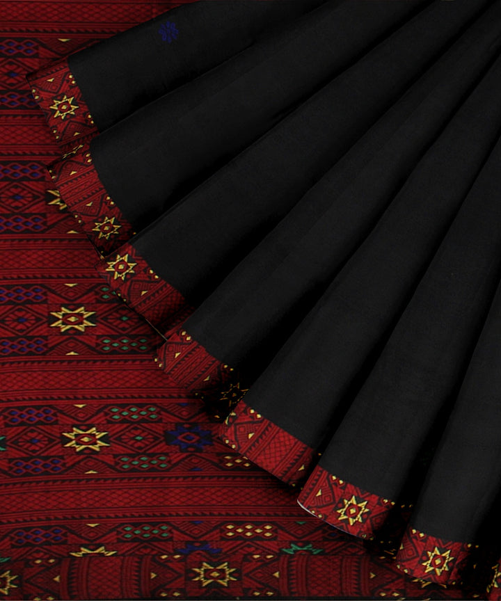 Black red handloom cotton assam saree