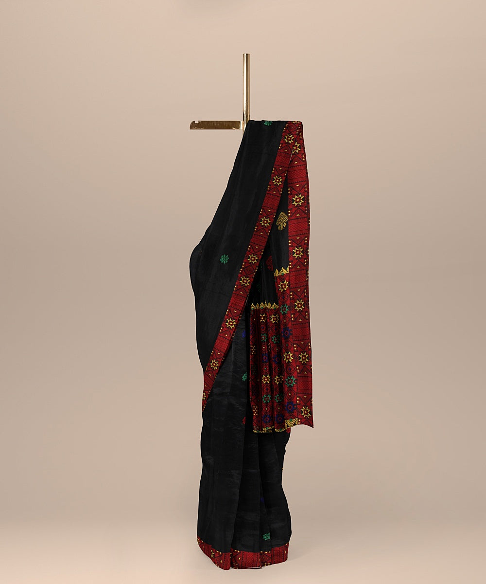 Black red handloom cotton assam saree