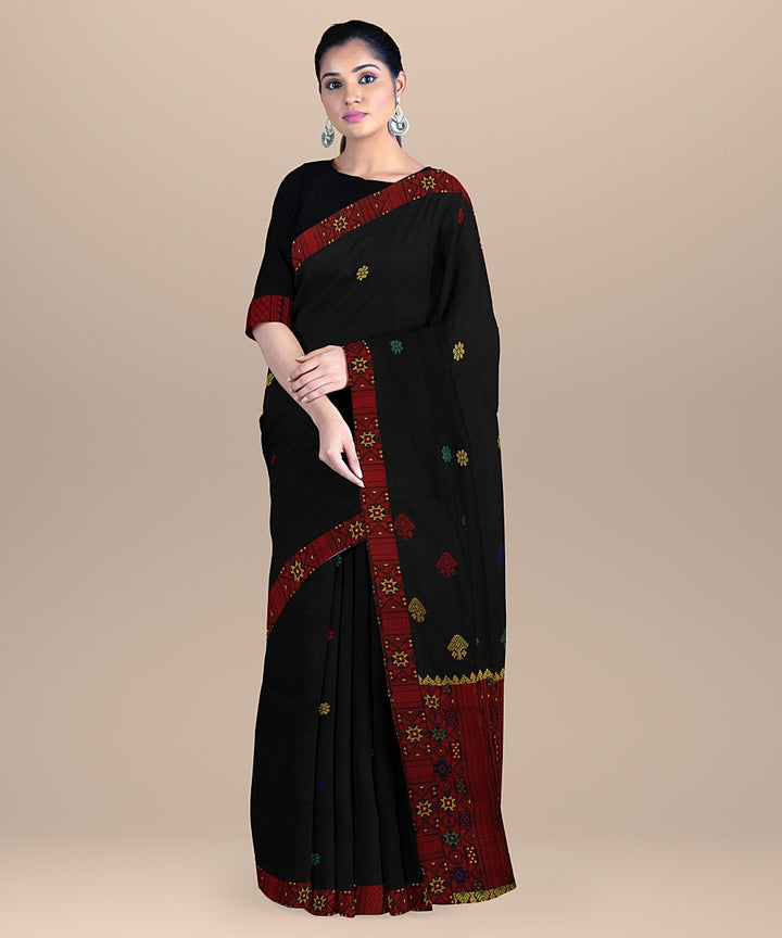 Black red handloom cotton assam saree