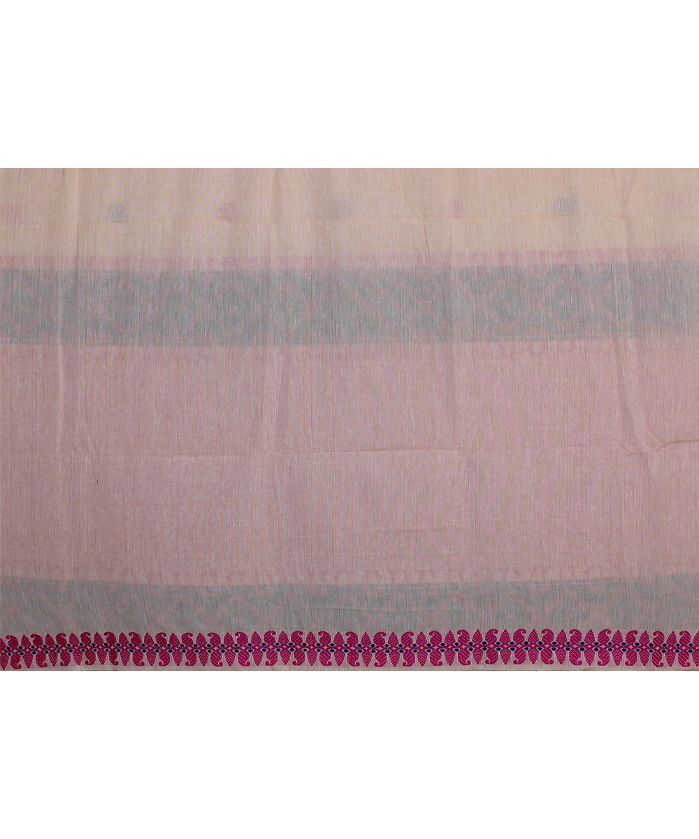 Cream barbie pink handloom assam cotton saree