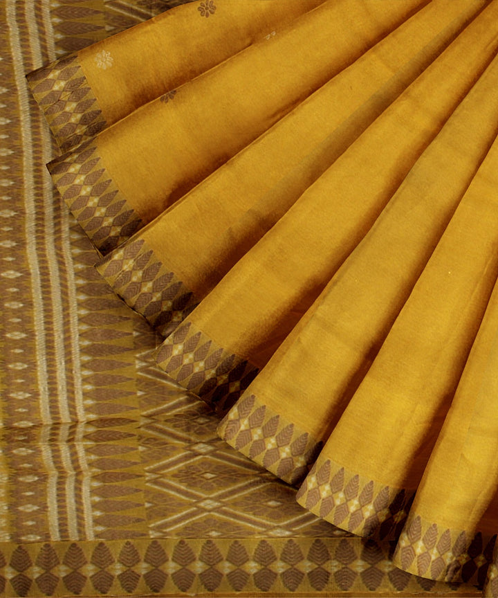 Yellow brown handloom assam cotton saree