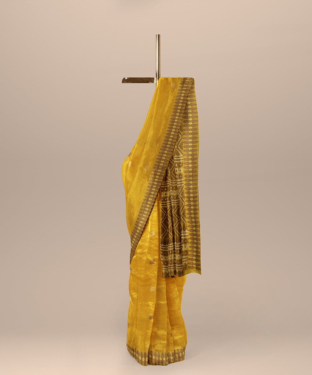 Yellow brown handloom assam cotton saree