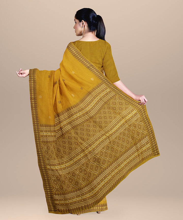 Yellow brown handloom assam cotton saree