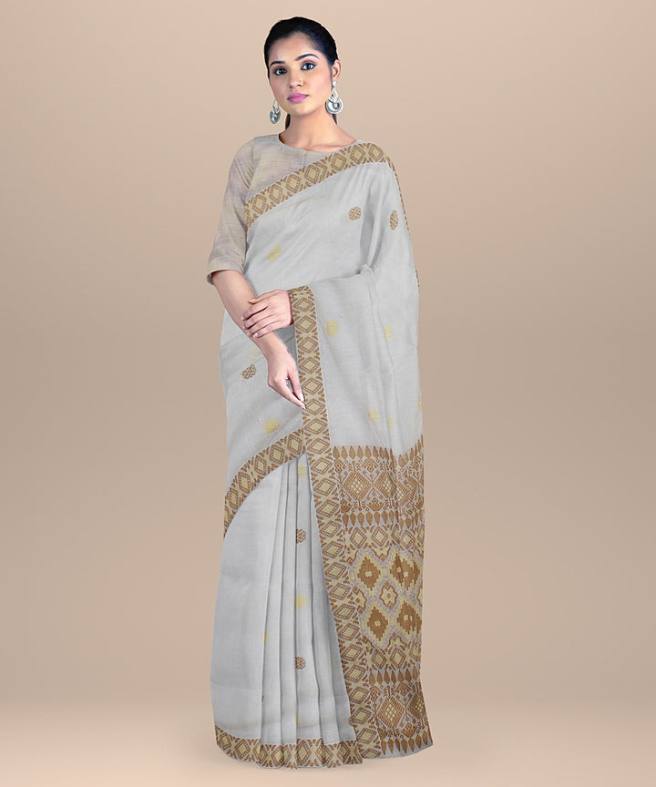 Offwhite beige handloom assam cotton saree