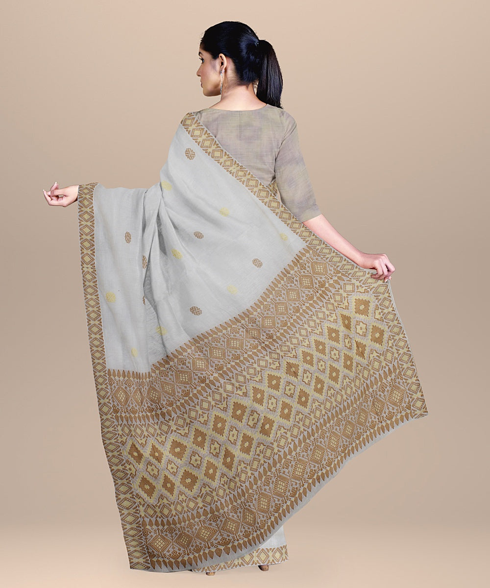 Offwhite beige handloom assam cotton saree