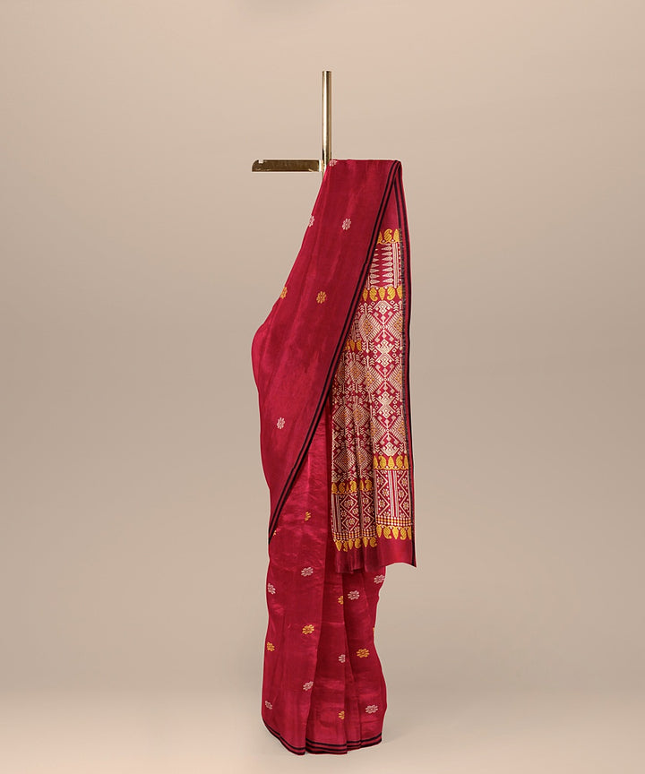 Raspberry yellow beige handloom assam cotton saree