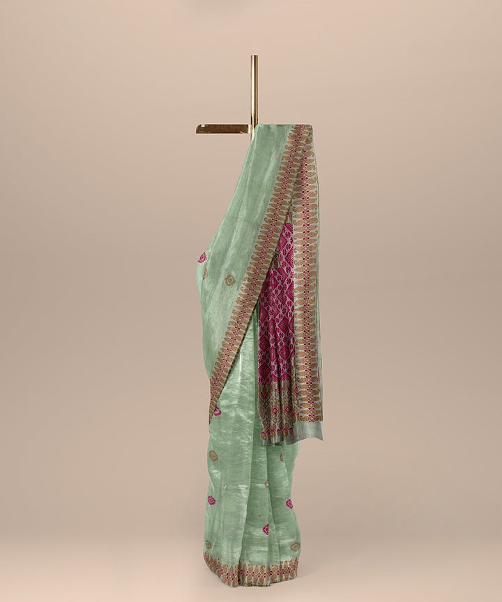 Pista green pink beige handloom assam cotton saree