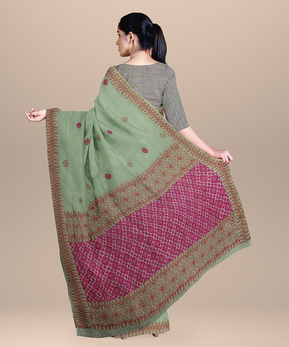 Pista green pink beige handloom assam cotton saree