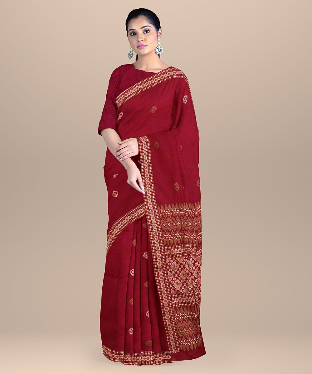 Raspberry beige handloom assam cotton saree