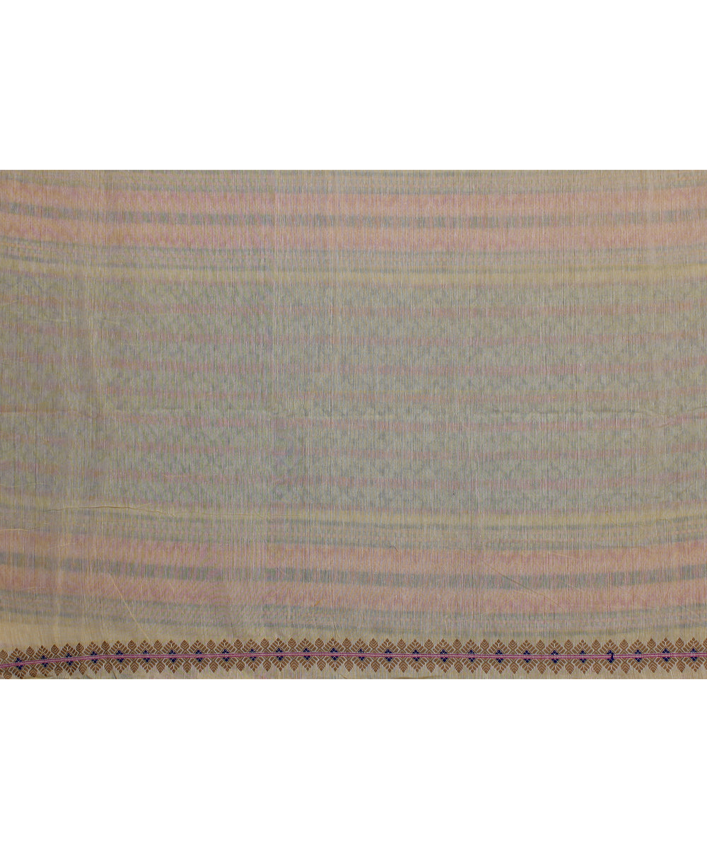 Cream navy blue pink handloom assam cotton saree