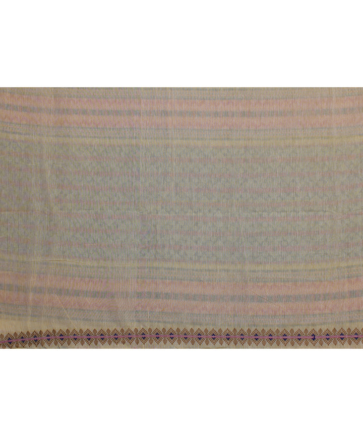 Cream navy blue pink handloom assam cotton saree