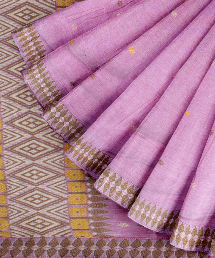 Pink yellow cotton handloom assam saree