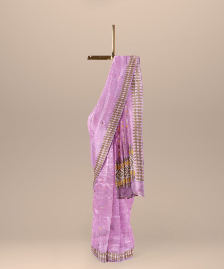 Pink yellow cotton handloom assam saree