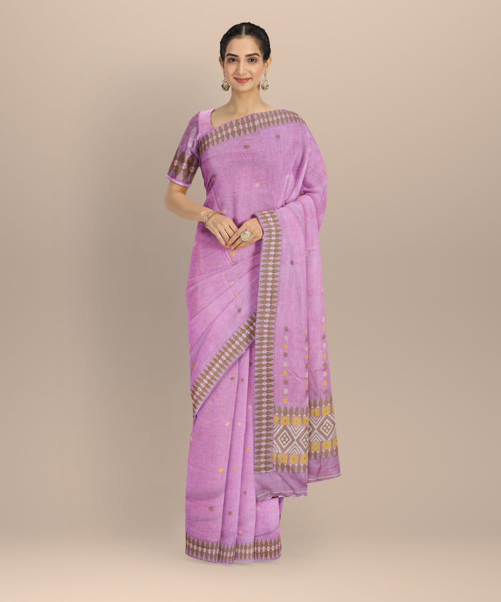 Pink yellow cotton handloom assam saree