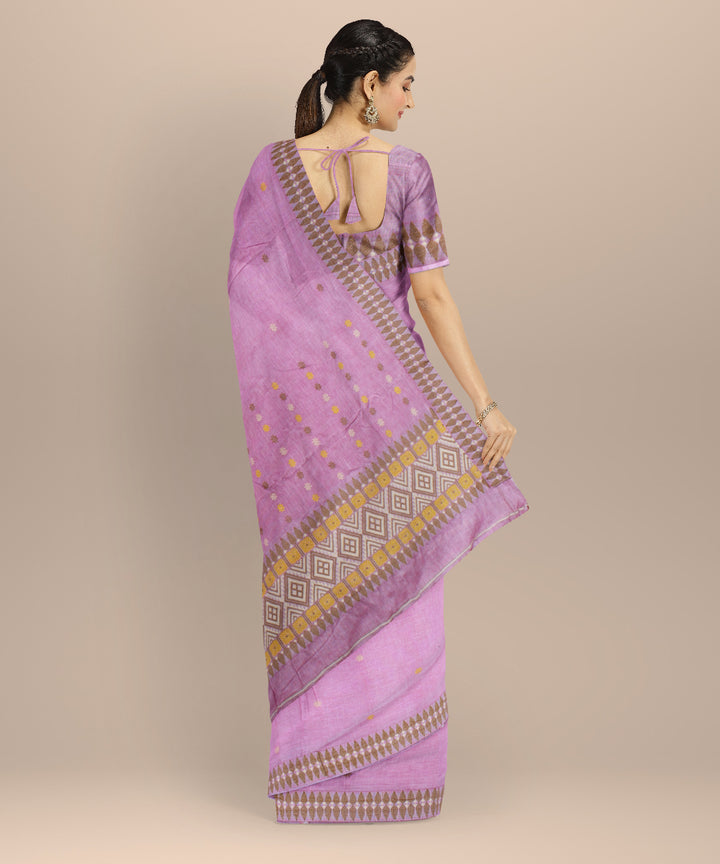 Pink yellow cotton handloom assam saree