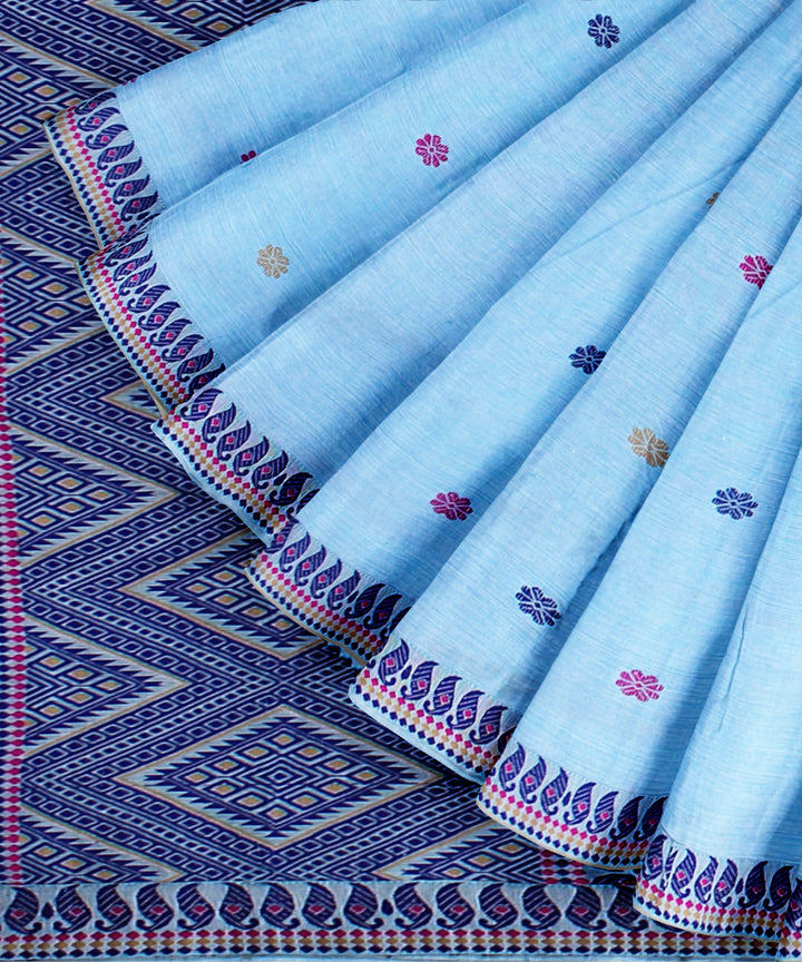 Sky blue blue handloom assam cotton saree