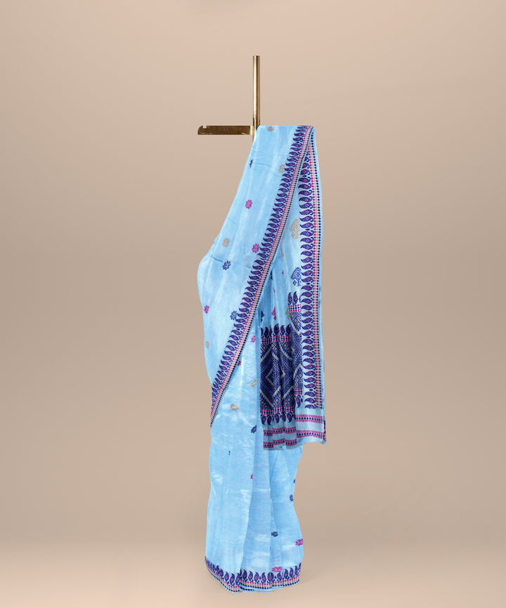 Sky blue blue handloom assam cotton saree