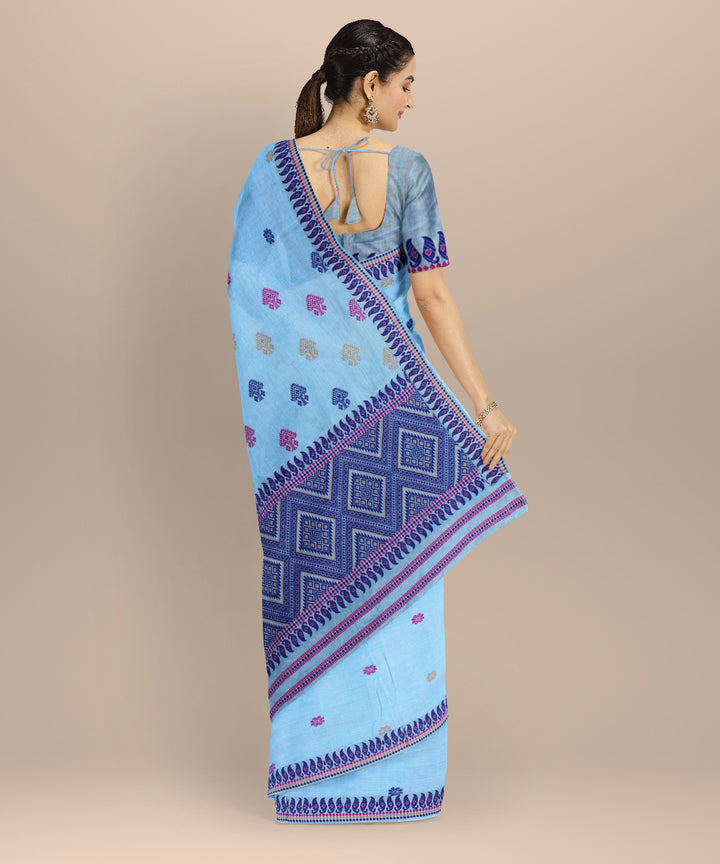 Sky blue blue handloom assam cotton saree