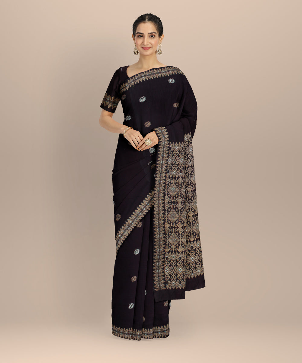 Brown handloom cotton assam saree