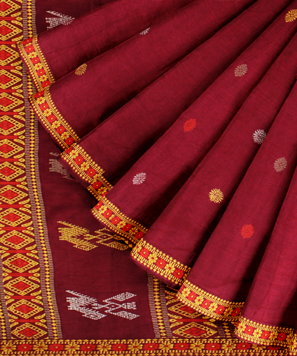 Red yellow handloom assam cotton saree