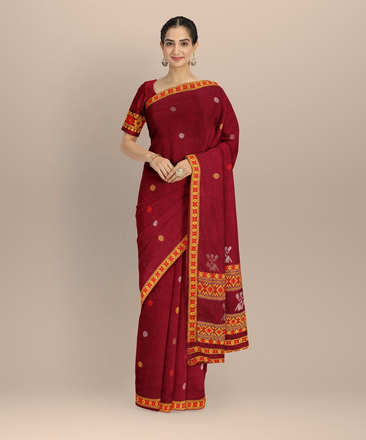 Red yellow handloom assam cotton saree