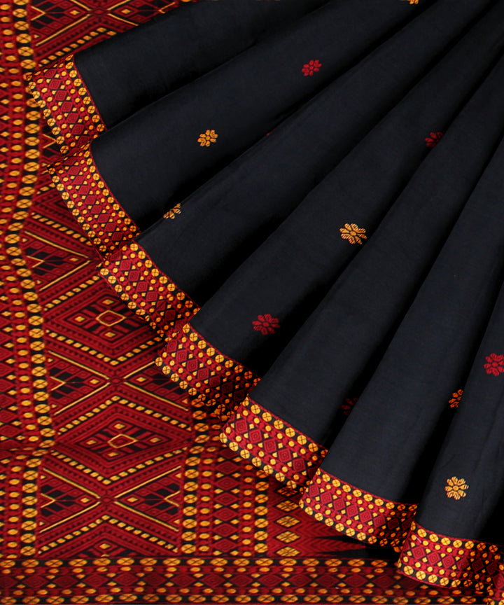 Black red cotton handloom assam saree