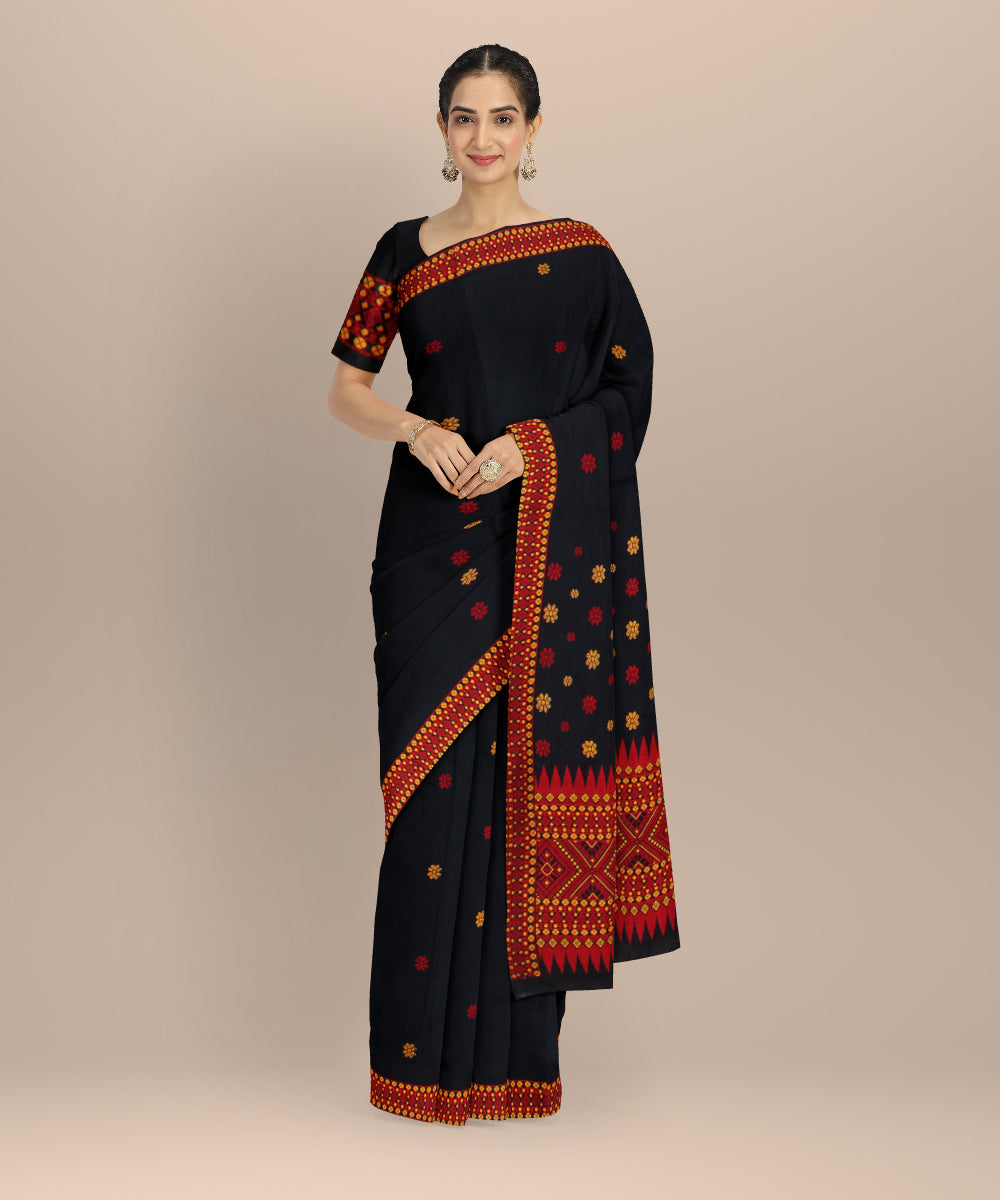 Black red cotton handloom assam saree