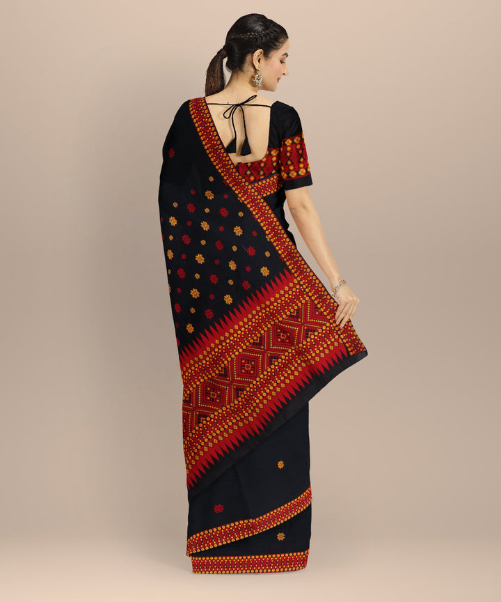 Black red cotton handloom assam saree