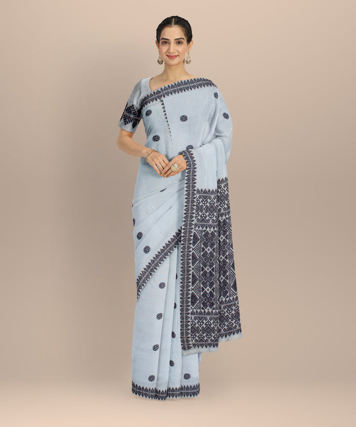 Sky blue navy cotton handloom assam saree