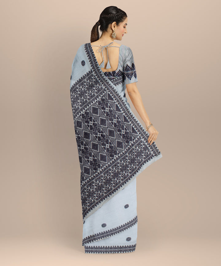 Sky blue navy cotton handloom assam saree