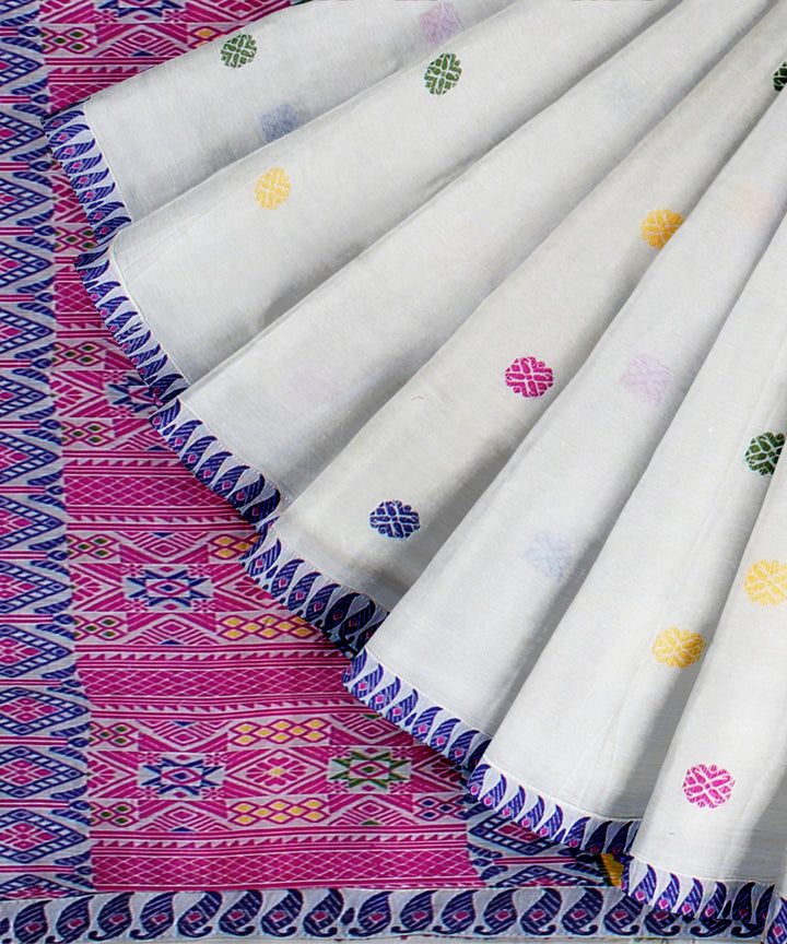 White blue cotton handloom assam saree