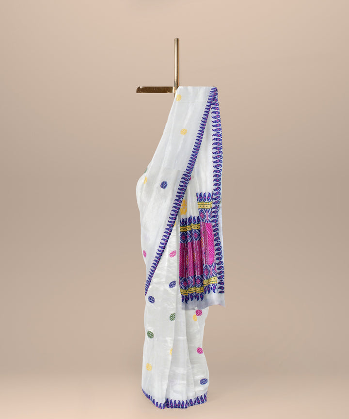 White blue cotton handloom assam saree