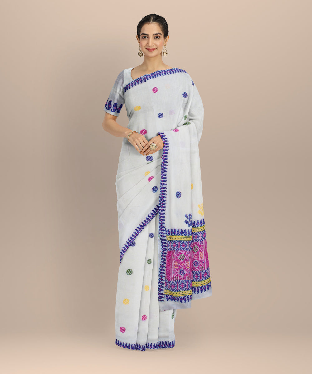 White blue cotton handloom assam saree