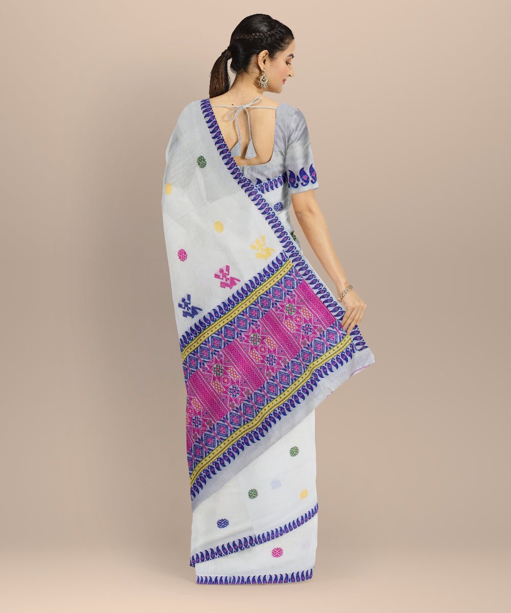 White blue cotton handloom assam saree