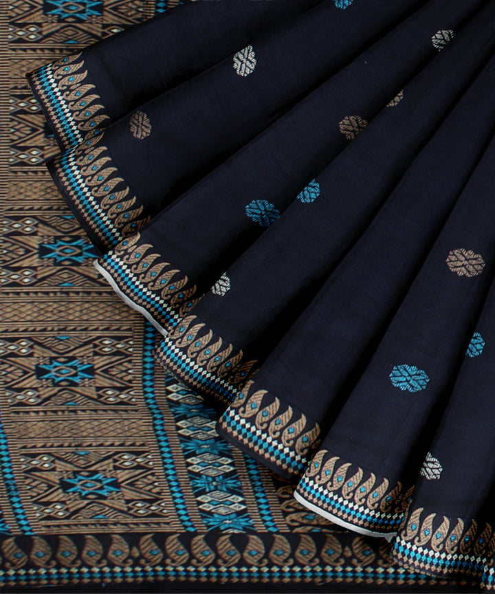 Black grey cotton handloom assam saree