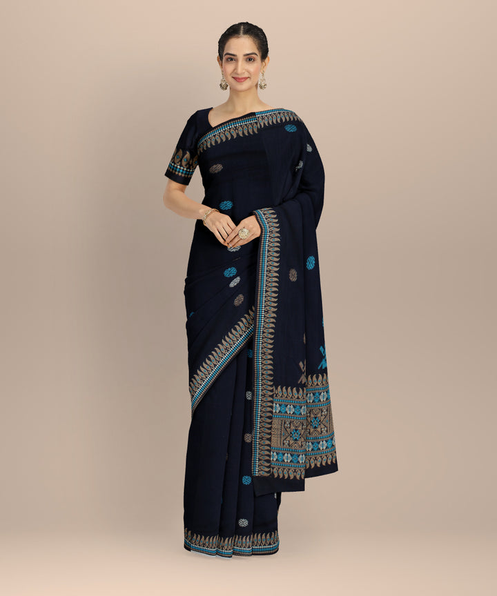 Black grey cotton handloom assam saree