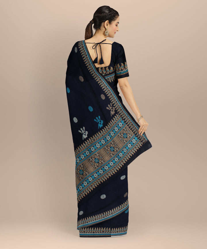 Black grey cotton handloom assam saree