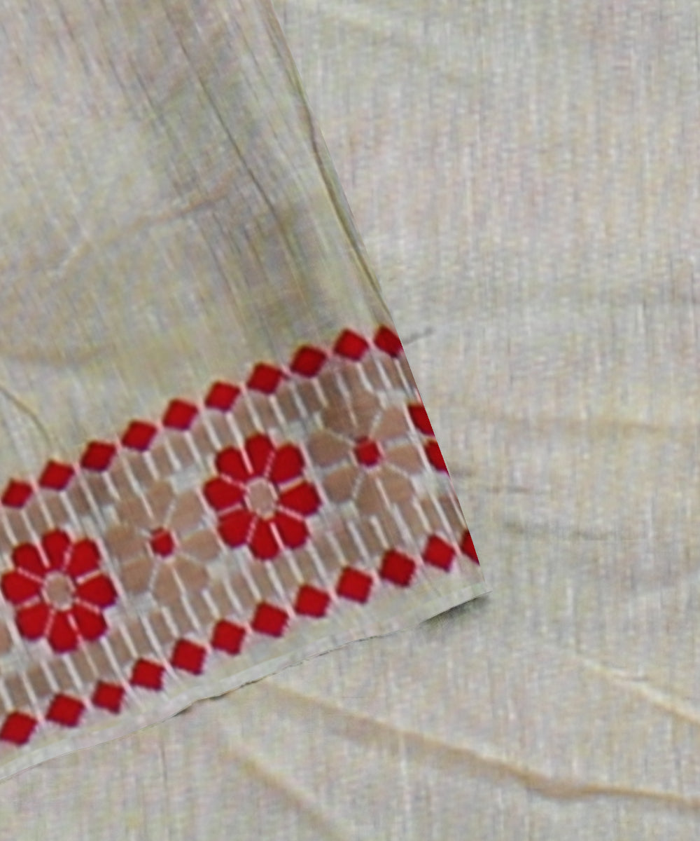 Cream red cotton handloom assam saree