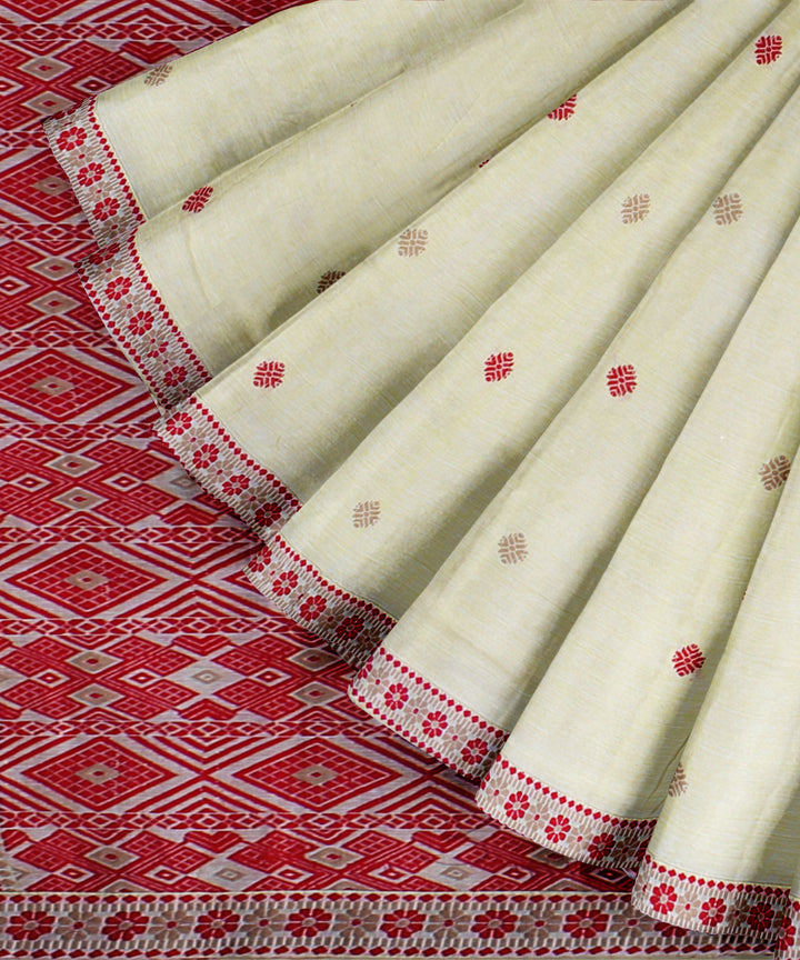 Cream red cotton handloom assam saree